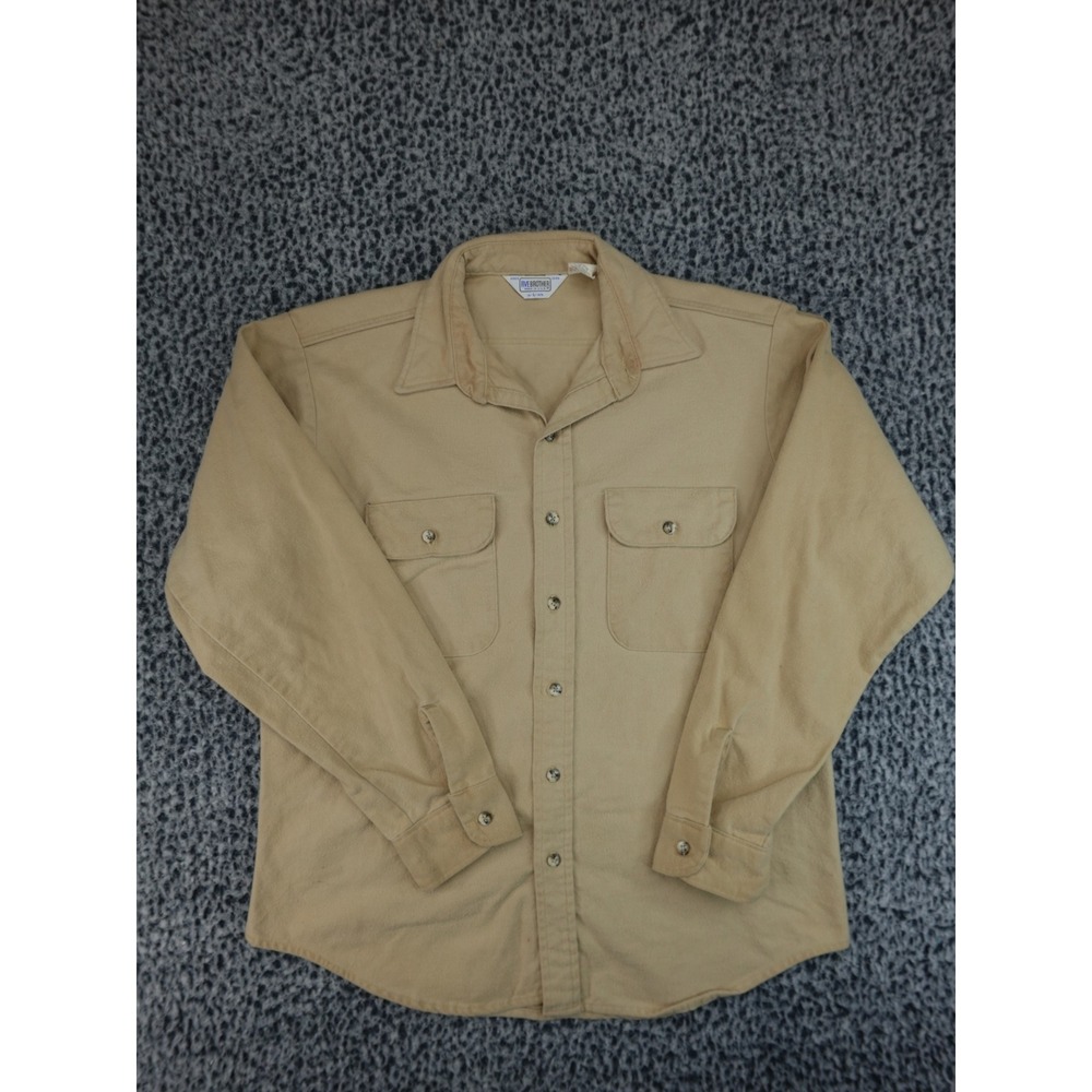 Five Brother Chamois Shirt Mens Large Tan Vintage Made in USA Cotton‎ Flannel L